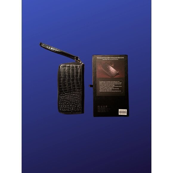 𝅺MYBAT Crocodile-Embossed Genuine Leather MyJacket Wallet Wristlet, Black, NWT - Picture 8 of 10